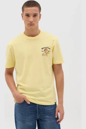 OVS OVS , T-shirt Da Uomo In Puro Cotone Gialla Regular Fit Con Stampa Maui & Sons