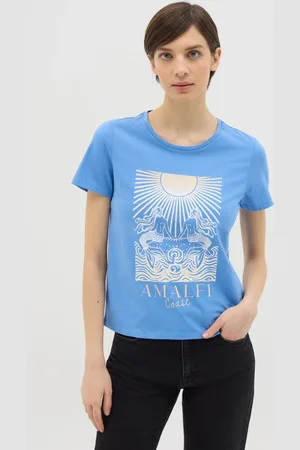 OVS OVS , T-shirt Da Donna In Puro Cotone Azzurra Regular Fit