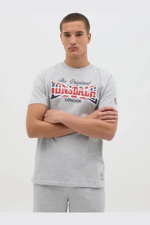 Lonsdale London T-shirt Da Uomo In Puro Cotone Grigia Con Logo Centrale