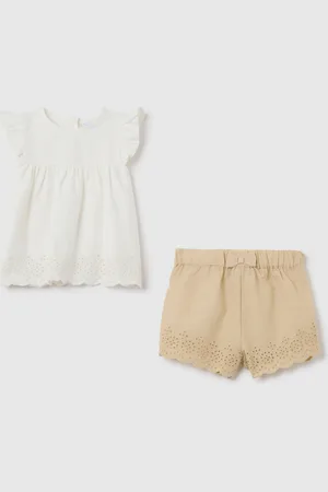FAGOTTINO Set Neonate In Puro Cotone Con Maglia E Pantaloncini Traforati, Neonata