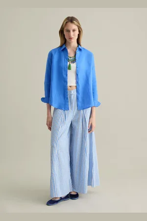 PIOMBO Pantaloni Da Donna In Cotone E Viscosa Flare Con Cintura Elastica
