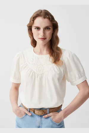 OVS OVS , Blusa In Cotone Con Inserto In Sangallo, Donna