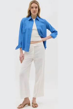 OVS OVS , Camicia Da Donna In Misto Lino Azzurra Regular Fit Senza Bottoni