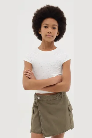 OVS T-shirt Da Ragazza In Cotone Elasticizzato Bianca Fitted Con Strass, Bambina