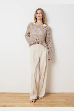 OVS Pantalone Chino A Gamba Larga Avorio, Donna
