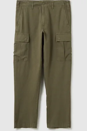 OVS OVS , Pantaloni Cargo Da Uomo In Lino E Cotone Verdi Regular Fit Con Tasche Multiple