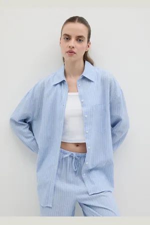 OVS Camicia Oversize Da Donna In Misto Viscosa E Lino Azzurra Regular Fit