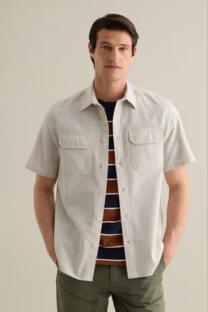 PIOMBO Camicia Da Uomo In Misto Cotone E Lino Regular Fit Con Tasche