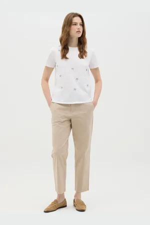 OVS OVS , T-shirt Da Donna In Puro Cotone Bianca Regular Fit Con Ricami