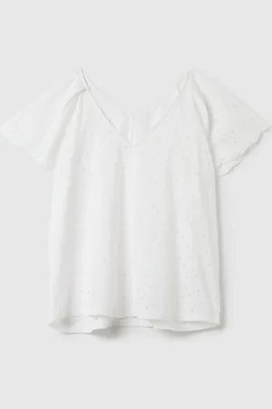 OVS Blusa Da Donna In Puro Cotone Bianca Regular Fit Con Scollo A V E Maniche Corte