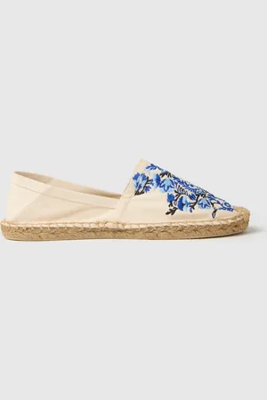 PIOMBO Espadrillas Da Donna In Cotone Beige Con Ricami Floreali