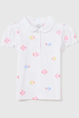 FAGOTTINO Polo Da Bambina In Puro Cotone Bianca Regular Fit Con Pesci Colorati