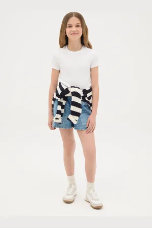OVS Shorts Da Ragazza In Puro Cotone Blu Regular Fit A Vita Alta, Bambina