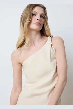 OVS Vestito Monospalla In Lino Crema, Donna