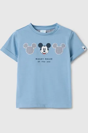 OVS T-shirt Da Bambino In Puro Cotone Azzurra Regular Fit Con Stampa Mickey Mouse