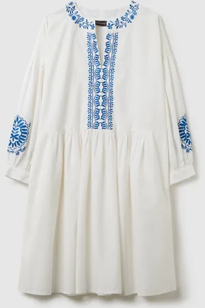 PIOMBO Vestito Da Donna In Puro Cotone Con Ricami Blu Regular Fit