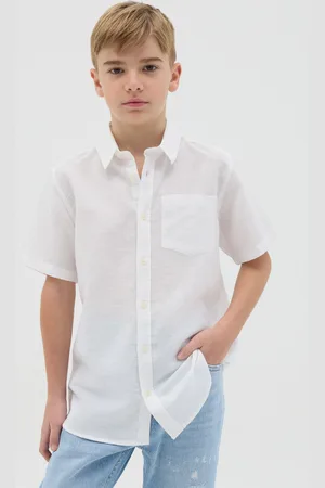 OVS Camicia Da Ragazzo In Lino E Cotone Bianca Regular Fit, Bambino
