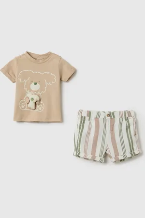 FAGOTTINO Set Neonato Da Maschio In Cotone E Lino Con T-shirt E Shorts