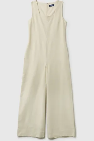 PIOMBO Tuta Da Donna In Cotone E Lino Con Scollo Quadrato E Chiusura Con Zip