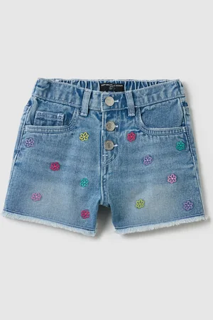 OVS Shorts Da Bambina In Puro Cotone Azzurro Regular Fit Con Ricami
