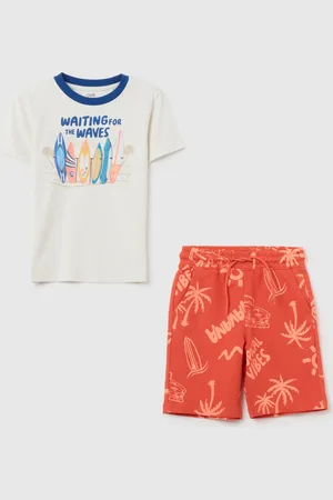 OVS Set Da Bambino In Puro Cotone Con T-shirt Bianca E Shorts Arancioni