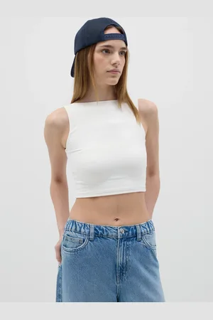 OVS Canotta Crop Da Donna In Tessuto Elasticizzato Bianca Fitted