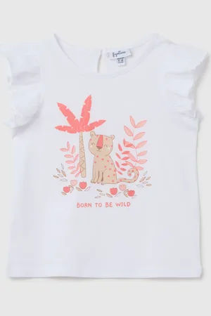 FAGOTTINO Maglia Da Bambina In Puro Cotone Bianca Regular Fit Con Maniche Volant E Stampa