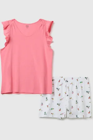 OVS OVS , Completo Da Donna In Puro Cotone Regular Fit Con Top A Balze E Pantaloncini Con Stampa Cocktail