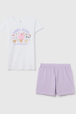 OVS Pigiama Corto Da Bambina In Puro Cotone E Lilla Regular Fit Con Stampa