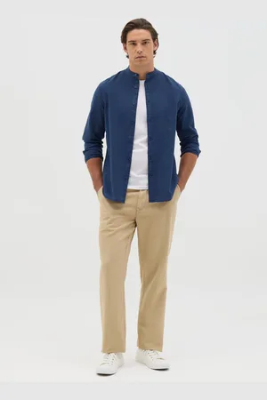 OVS OVS , Camicia Da Uomo In Cotone E Lino Regular Fit Con Collo Coreano