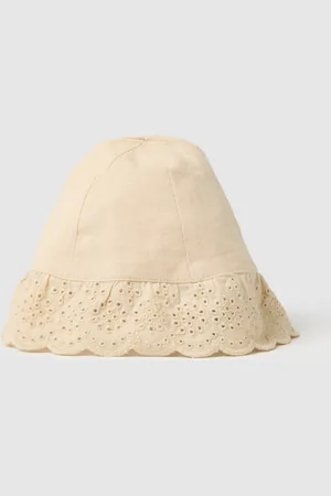 FAGOTTINO Cappello Bucket Da Neonata In Cotone E Lino Con Ricami