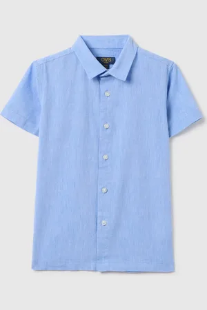 OVS Camicia Da Bambino In Lino Azzurra Regular Fit Con Colletto A Punta E Maniche Corte