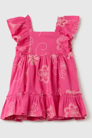 FAGOTTINO Abito Da Neonata In Puro Cotone Regular Fit Con Balze E Ricami, Bambina