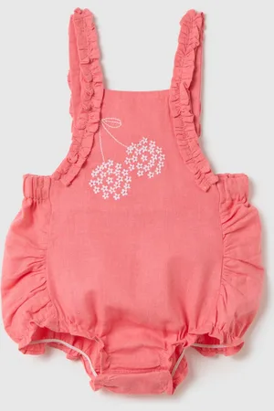 FAGOTTINO Salopette Da Neonata In Cotone E Lino Regular Fit Con Ricami