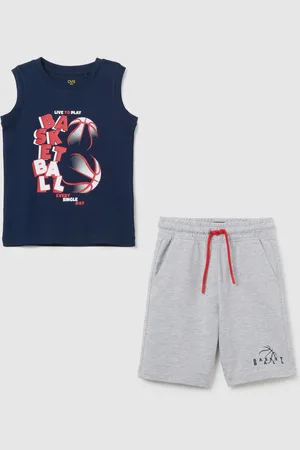 OVS Completo Estivo Da Bambino In Puro Cotone Grigio E Blu Regular Fit