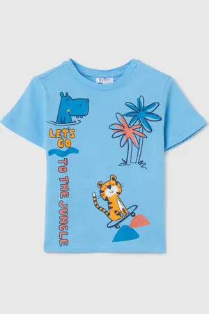 FAGOTTINO T-shirt Da Neonato In Puro Cotone Azzurra Regular Fit Con Stampa, Bambino