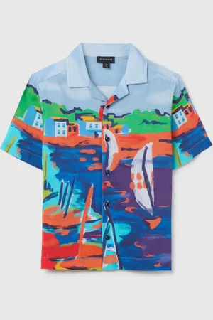 OVS Camicia Da Bambino In Puro Viscosa Over Fit Con Stampa Paesaggio Marino