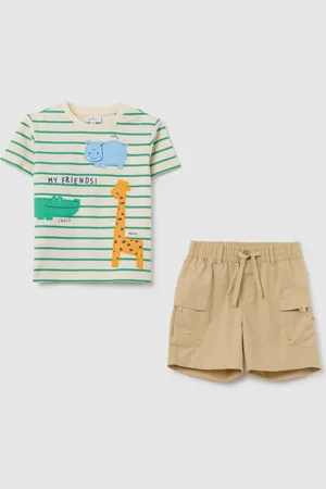 FAGOTTINO Set T-shirt E Shorts Da Bambino In Puro Cotone Regular Fit Con Applicazioni Di Animali