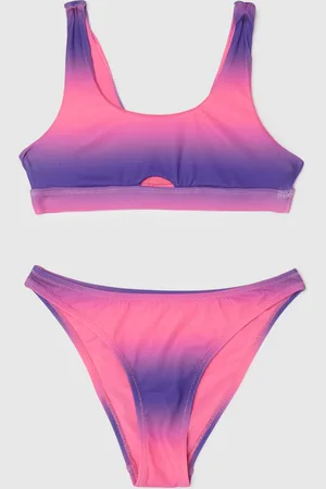OVS Bikini Da Ragazze In Tessuto Elasticizzato A Doppia Tonalità Rosa E Viola Con Slip A Vita Alta, Bambina
