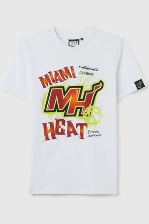 OVS T-shirt Da Ragazzo In Puro Cotone Bianca Regular Fit Con Grafica Miami Heat, Bambino