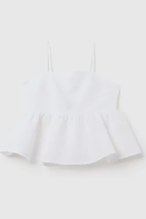 OVS Top Da Ragazze In Cotone E Lino Regular Fit Con Balze E Fiocco Sul Retro, Bambina