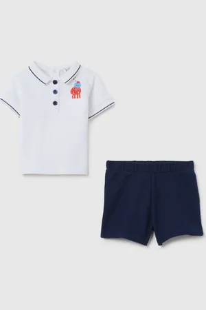FAGOTTINO Completo Estivo Da Bambino In Puro Cotone E Blu Regular Fit Con Ricamo, Neonato