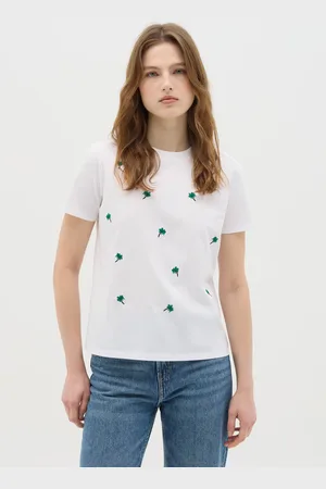 OVS OVS , T-shirt Da Donna In Puro Cotone Bianca Regular Fit Con Ricamo
