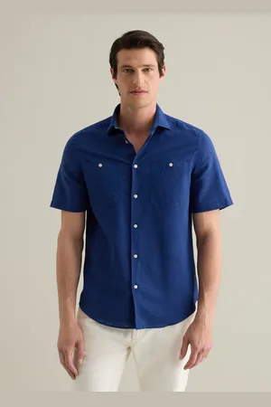 PIOMBO Camicia Da Uomo In Lino E Cotone Regular Fit Con Tasche