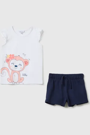FAGOTTINO Completo Estivo Da Bambina In Puro Cotone Regular Fit E Pantaloncini Blu