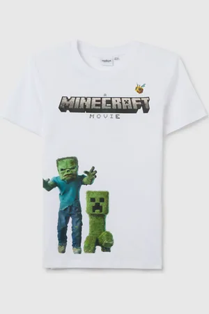 OVS T-shirt Da Ragazzo In Puro Cotone Bianca Over Fit Con Stampa Minecraft, Bambino