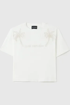 OVS T-shirt Da Donna In Puro Cotone Bianca Regular Fit Con Ricamo Palme