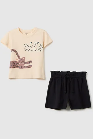 OVS Set Da Bambina In Puro Cotone E Shorts Neri Regular Fit