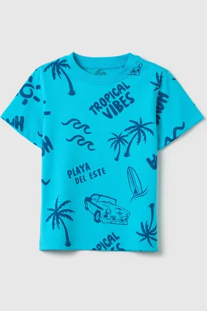 OVS T-shirt Da Bambino In Puro Cotone Azzurra Regular Fit Con Stampa