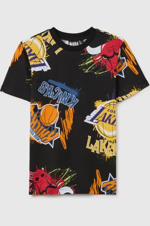 OVS T-shirt Da Ragazzo In Puro Cotone Nera Regular Fit Con Stampa Basket, Bambino